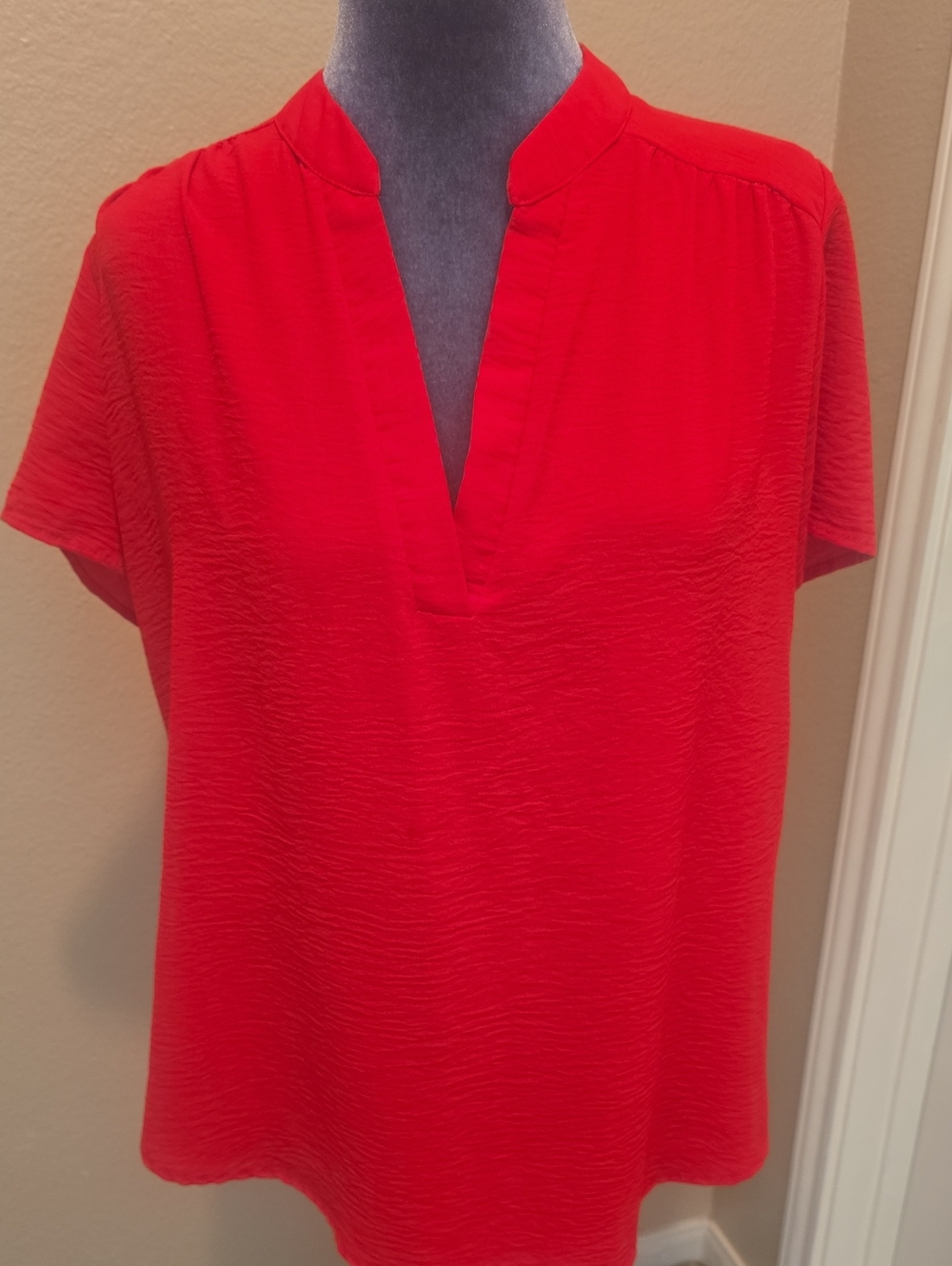 entro Red Split V-Neck Short Sleeve Blouse